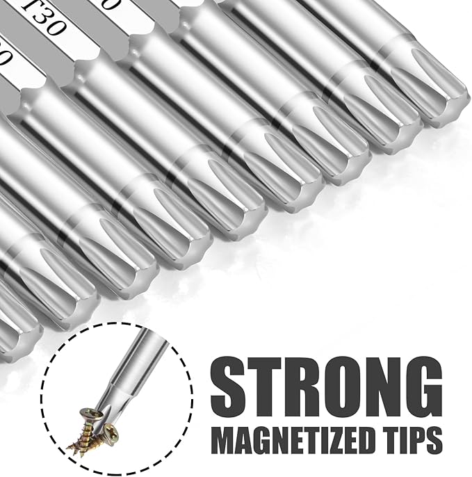 T30 Torx Bits(10-Pack 2 Inch), 1/4 Inch Hex Shank S2 Steel Magnetic star 6 Point Screwdriver bit set