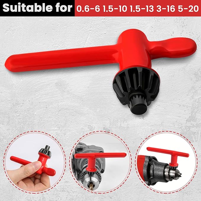 Hakkin Drill Press Chuck Key 5 Sizes, Chuck Press Wrench Key for Electric Drill Clamping Tool, Replacement Drill Clamping Wrench of 6mm, 10mm, 13mm, 16mm, 20mm in Diameter Red Tighten Drills Chucks