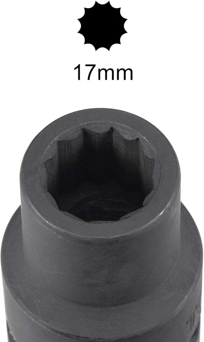 uxcell 3/4-Inch Drive 17mm 12-Point Impact Socket, CR-MO Steel 56mm Length, Standard Metric Sizes
