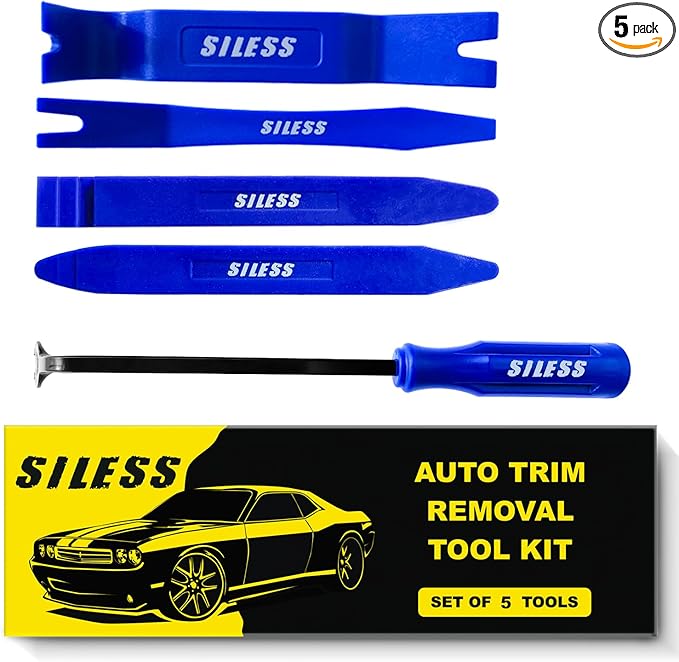 Siless Auto Trim Removal Tool Set - 5 pcs - Auto Trim Tool Car Tools, Easy Door Panel Removal Tool, Fastener Removal, Clip, Molding, Dashboards, Interior Trim Tools (No Scratch Plastic Pry Tool Kit)
