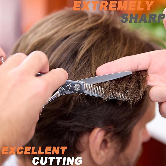 High-end Professional Hair Cut Thinning Scissors Hair Cutting Teeth Shears Left Hand Barber Hairdressing Texturizing Scissor Very Sharp 6 Inch Stainless Steel Alloy For Men Women Salon Home