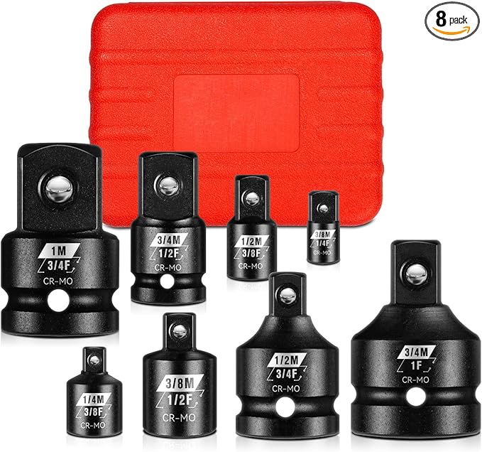 BLACKROBOT Impact Socket Adapter Set 8PCS, 1??/4??/2??3/8??/4?쒾quare Drive, Reducer for Impact Driver Wrench Drive Conversion, Cr-Mo Steel Exceeds ANSI Standards with Portable Case