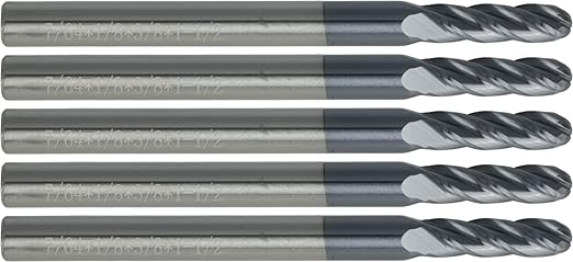 CME 5 pcs Micrograin Carbide End Mills, Ball Nose, TiAlN Coated, 7/64" Mill Diameter, 3/8" Length of Cut, 1 1/2" Overall Length, 4 Flute, Center Cutting
