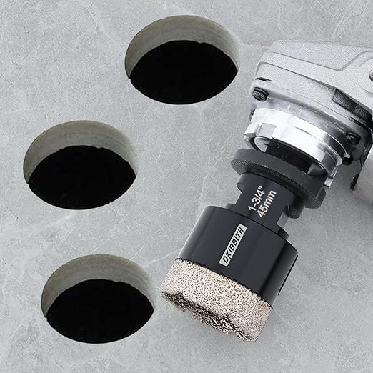 DKIBBITH 1-3/4'' Diamond Hole Saw, Vacuum Brazed Core Bit for Granite Tile Quartzite Marble Concrete Porcelain Ceramic Stones with 5/8-11 Thread Angle Grinders and 3/8??Hex Shank Electric Drills
