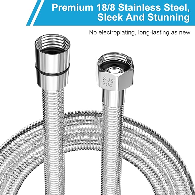59" Shower Hose, Extra Long 304 Stainless Steel Handheld Shower Head Hose Extension/Replacement, Flexible & Durable, G1/2 Universal Insert & Nut