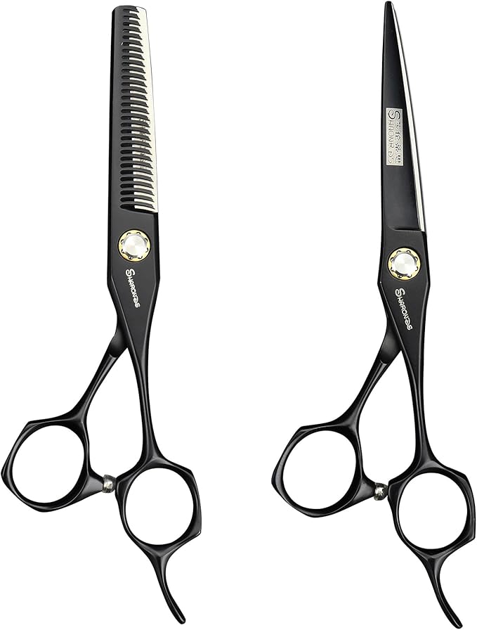 Black Hairdressing Scissors Professional Hair Scissors Pure Handmade 6 Inches (Cutting+Thinning)