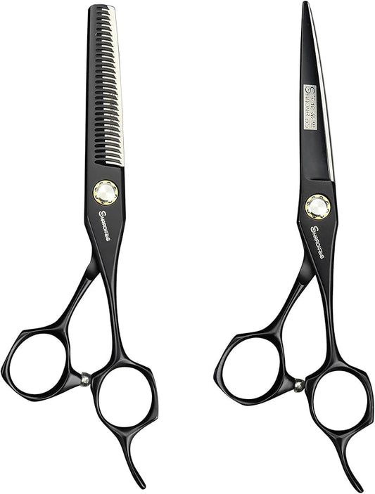 Black Hairdressing Scissors Professional Hair Scissors Pure Handmade 6 Inches (Cutting+Thinning)