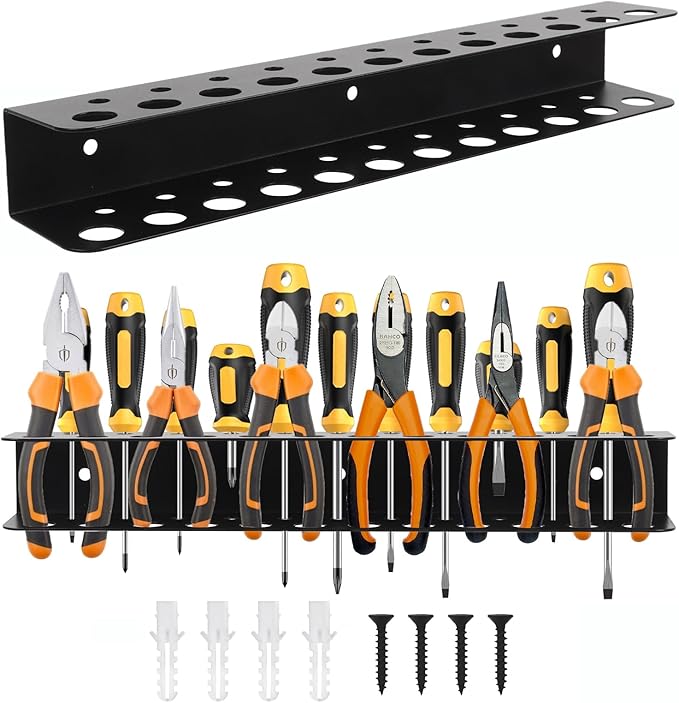 Screwdriver Organizer, Carbon Steel Screwdriver Holder, Garage Tool Organizer Wall Mount for Pliers, Wrenches & Nut Driver, Utility Storage Rack for Workspace, Workshop, Shed (12.6?섃셂/23 Holes)