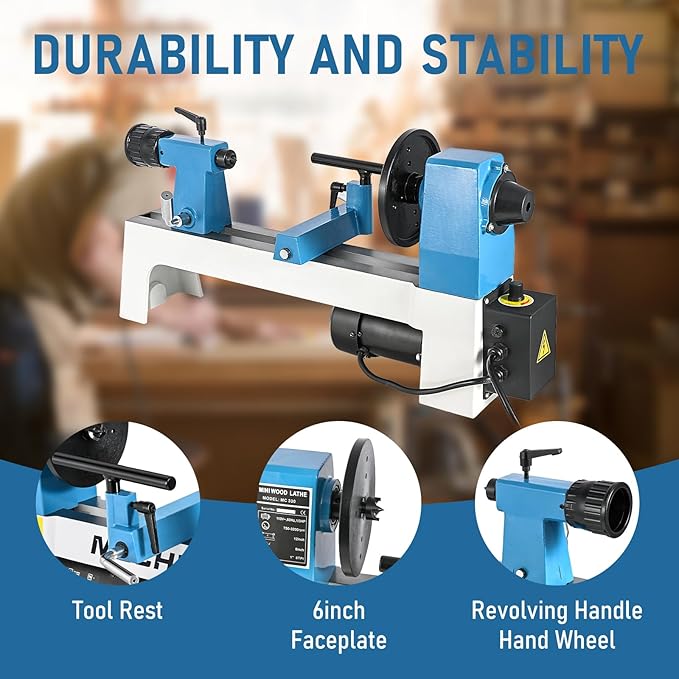 8" x 12" Mini Benchtop Wood Lathe and 4 Inch 4 - Jaw Wood Lathe Chuck Set