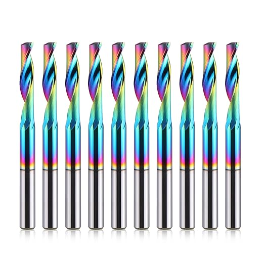 HOZLY CNC Single Flute Router Bits 1/8 Inch Shank,1/8 Inch Cutting Dia,15mm（3/5”） Cutting Length,Solid Tungsten Carbide Alloy End Mill, DLC Coating Milling Cutter for Aluminium,Pack of 10