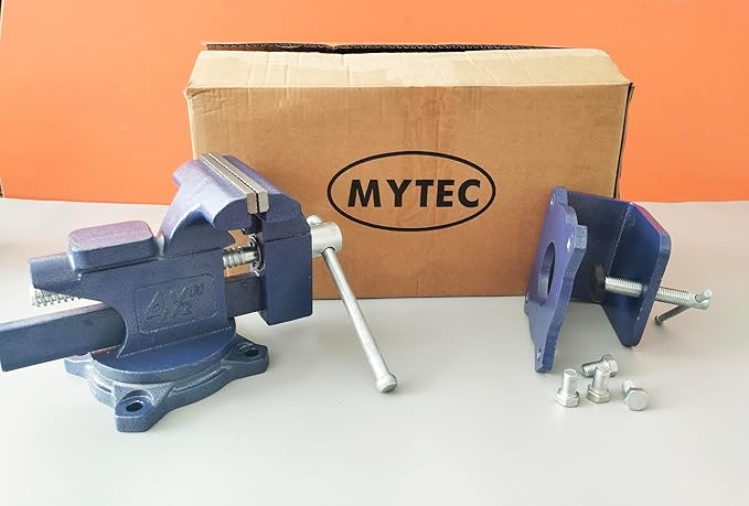 MYTEC 2-In-1 Work Bench Vise, Upgraded Multi-Purpose Table Vice, Universal Rotate 270째Work Clamp-On Vise, 4.5" blue