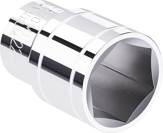 22mm Shallow Socket, 1/2 Inch Drive, 6-Point, Metric, Heat Treated CR-V Steel Short Sockets, Full Polishing, 1.5 Inch Length