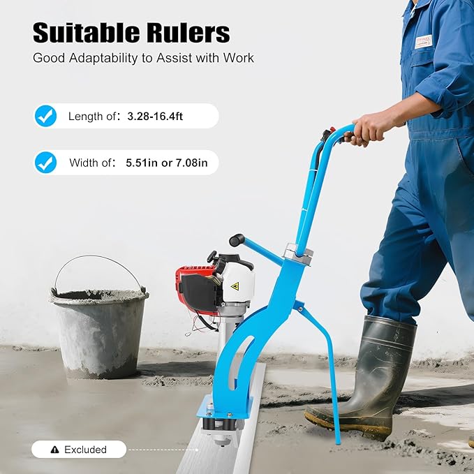 4-Stroke Gas Concrete Vibrating Machine, 900W 35.8CC Commercial Power Screed Vibrating Screed Power Unit Concrete Wet Screed Gasoline Cement Vibrator with 0.65L Fuel Tank for Pavement & Bridge Decks