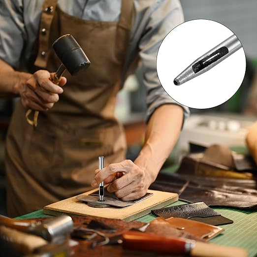 1MM Leather Hole Punch Tool [2PCS] - Metal Round Belt Hole Puncher Use for Leather Working & Belts & Watch Band & Paper & Plastic - [Silver Tone] Round Hollow Tools