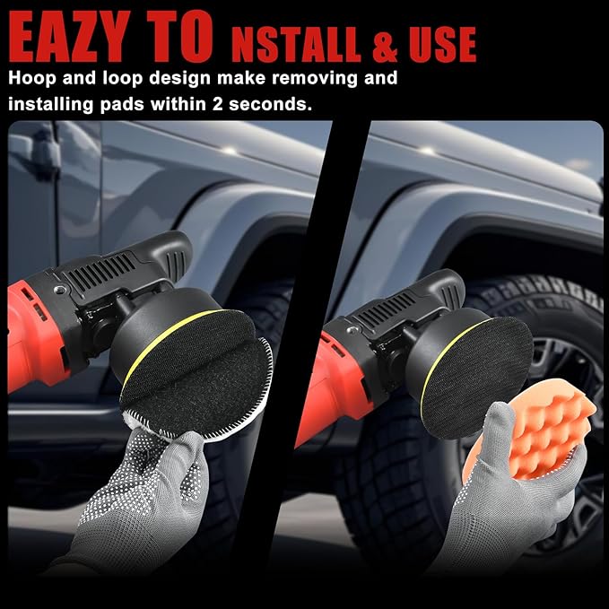AOBEN Buffer Polisher,5 inch Dual Action Polisher,Long Orbit 16mm Random Buffer Polisher kit with 6 Variable Speed 1000-5500rpm,Detachable Handle,7 Buffing Pads for Car detailing Polishing and Waxing
