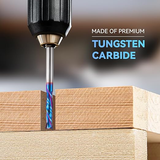 HQMaster Extra Long Spiral Router Bit Up & Down Cut 1/4 Inch Shank Solid Carbide CNC Router Bit with Nano Blue Coating CNC Bits End Mill for Woodwork Mortise Slot Trim