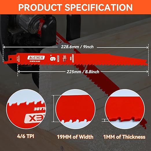 10 Pack 9 Inch 4/6 TPI Reciprocating Saw Blades for Wood and Nail-Embedded Wood Cutting, Bi-Metal Sawzall Blades for Cutting Nail and PVC Pallets etc, for Diablo Sawzall Blades DS0912BW25