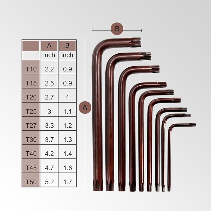 Torx Allen Wrench Set, Tamper Resistant Key Set, S2 Steel, 9-Piece T10-T50 Star Wrench