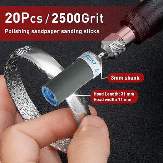 2500 Grit 20 Pcs Sanding Drums for Dremel Rotary Tools Accessories, Sanding Bits Kit for Dremel Sanding Bands with 1/8 inch Shank, Sandpaper Sticks Set for Plastic Wood Metal Grinding Polishing