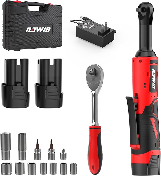 NAWIN 16.8V Electric Ratchet Wrench, 3/8" cordless ratchet with 2 Batteries, 40 Ft-lbs, Ultimate Mechanic Tool Set, Ratchet Wrench 3/8", Power Ratchet Tool Kit (Extended Cordless Ratchet)