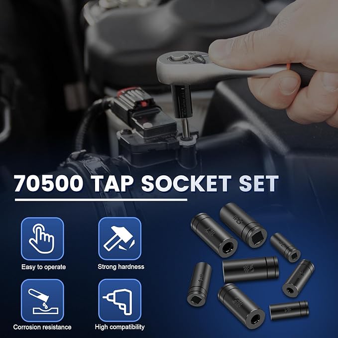70500 Tap Socket Set, 8-Piece 1/4" & 3/8" Drive Taps Sockets Adapter for Socket Wrench Set Use, Fits All MCTI Taps Thru 1/2??& 1/8" NPT Taps