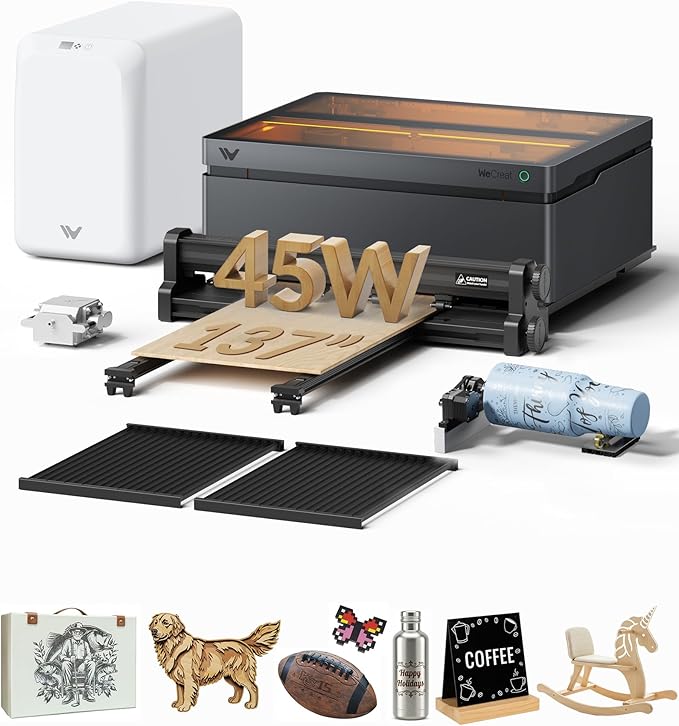 WECREAT Vision Pro 45W Laser Engraver and Cutter, with 137??Auto Conveyor Feeder & Fume Extractor, HD Camera & Auto-Lifting, Laser Cutter Cuts 1??Wood, Desktop Laser Engraver Machine for Woodworker