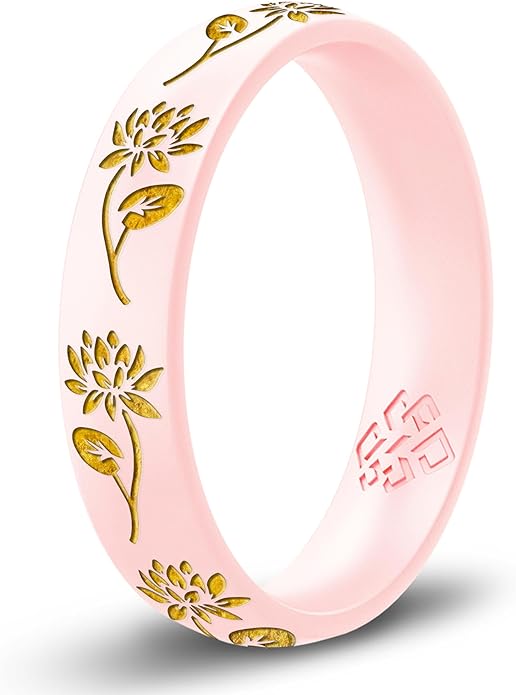 Knot Theory Birth Flower Silicone Ring for Women - 4mm Comfort Fit Wedding Band Engagement Ring