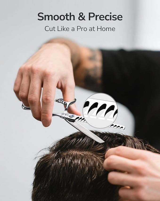 ULG Hair Thinning Scissors 6.7??Shark Series 100% Japanese Stainless Steel, Offset Handle, 16-Tooth Fishbone Chunker 45% Hair Removal, Professional Barber Layering Shears for Salon & Home Hair Styling