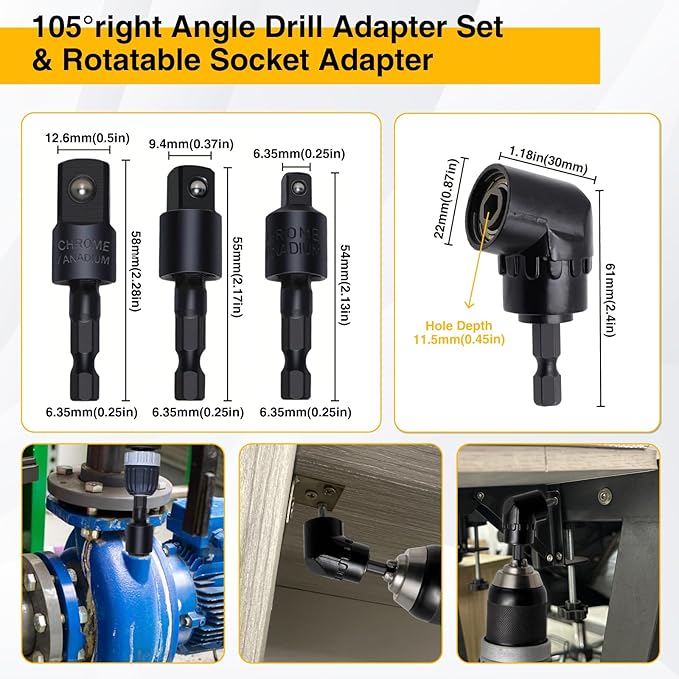 38Pcs Flexible Drill Bit Extension, 105째 Right Angle Drill, Bit Holder, Hex Socket Adapter, Bendable Drill Bit Extension, Bit Holder Extension Screwdriver Bit Kit