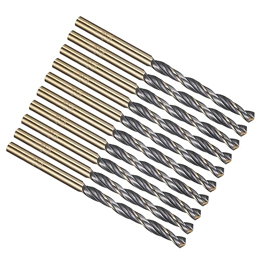 PATIKIL 4.5mm Drill Bit, Jobber Straight Shank 4341 High-Speed Steel 118째 Black and Gold Finish for Medium-Hard Metal Steel Acrylic - 10 Pack