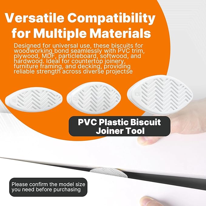 PVC Plastic Biscuit Joiner Tool 80 Pack ??White Joiner Biscuits For Connecting PVC Decorative Panels, Solid Wood, Plywood, Biscuit Connector Set Include #0 20 PCS/#10 20 PCS/#20 40 PCS