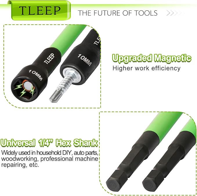 150MM 10mm Magnetic Power Nut Driver Set for Impact Drill, 1/4" Hex Head Drill Bit Set Metric Screwdriver Socket Set, Chrome Vanadium Steel Quick Change Chuck Socket Wrench Nut Setters