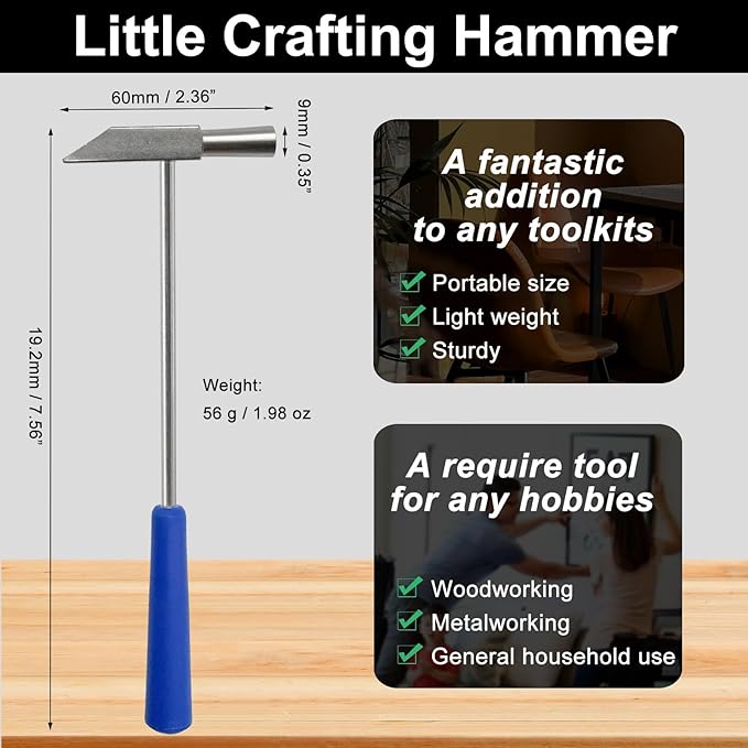 Small Craft Hammer for Home Project, Anti Slip Lightweight Hammer Tool for Small Projects, Jewelry, Watch Band, Leather, Tuning Kalimba, 2 Pcs