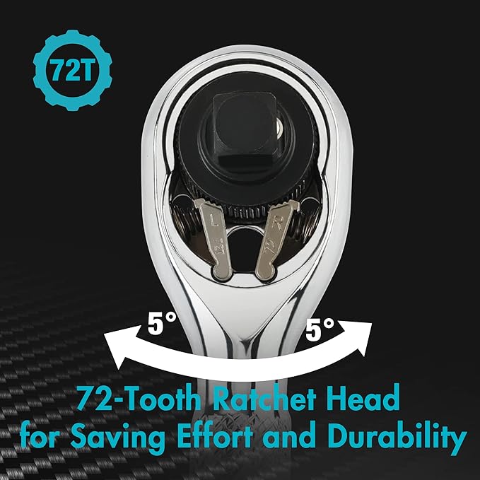 DURATECH 1/4-Inch Stubby Ratchet Wrench, Socket&Bit Driver, 72-Tooth, Chrome Alloy Made, Chrome Plated Finish