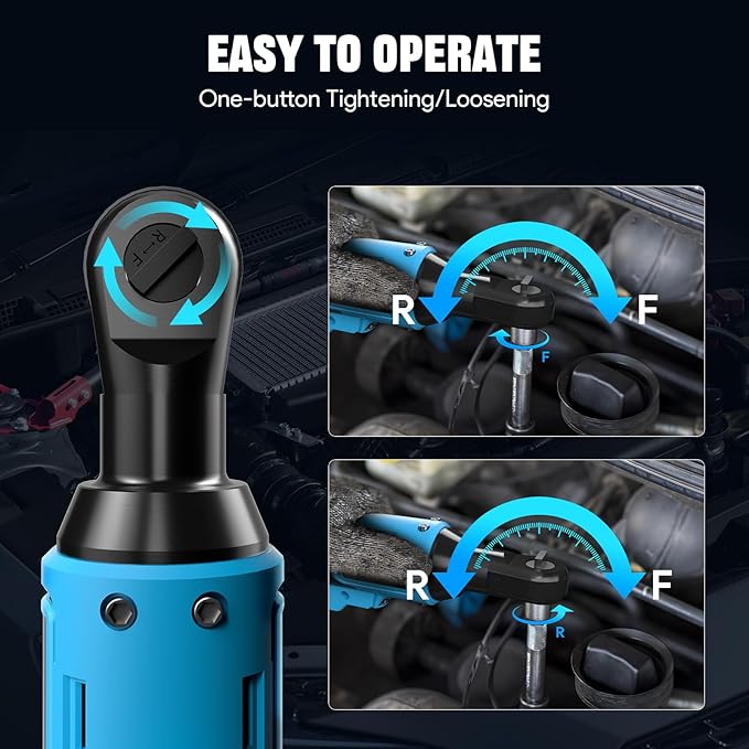 3/8" Electric Ratchet Wrench, 66FT-LBS (90N.m) Cordless Ratchet Wrench, 21V Power Ratchets with 2x 2.0A Batteries & Charger, 7 Sockets, 1/4" Adapters and 3" Extension Bars, NEW VERSION