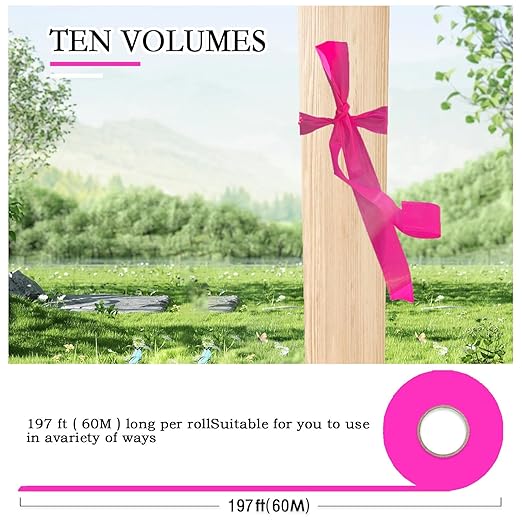 10 Pack Pink Flagging Tape, Non-Adhesive Plastic Ribbon Neon Marking Roll, 1inch*2000ft, Marking Tape for Tree Marking, Hunting, Boundaries and Hazardous Areas,Trail Marking