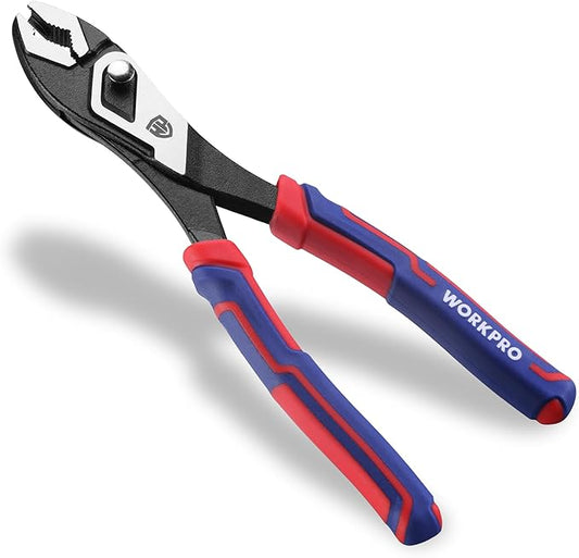 WORKPRO 8.5 Inch Slip Joint Pliers, High Carbon Steel Pliers Tool with 4-Modes Adjustment, TPR Handle, Box-joint Design, Diamond-Grip Jaws with Nail Puller Teeth For Maximum Grip