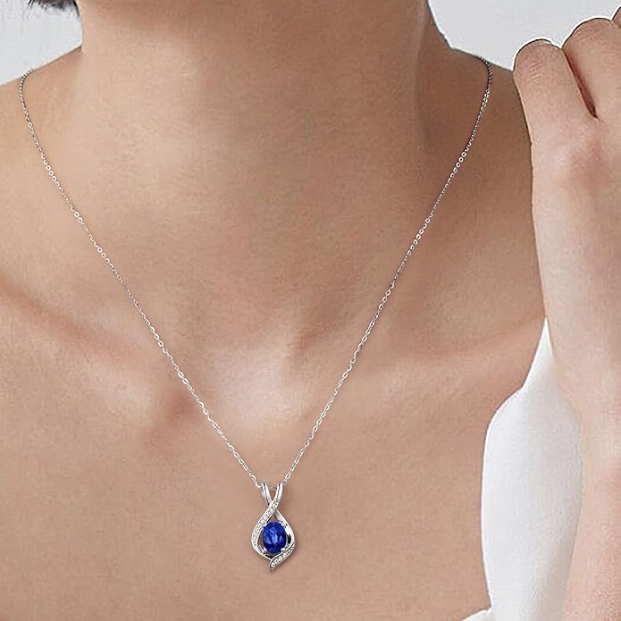 SMILEST Oval Sparkle Birthstone Pendant Necklace, 925 Sterling Silver Gemstone Pendant Anniversary Birthday Gifts for Women Wife Girlfriend Mom Grandma Birthstone Necklace for Women Jewelry Gifts