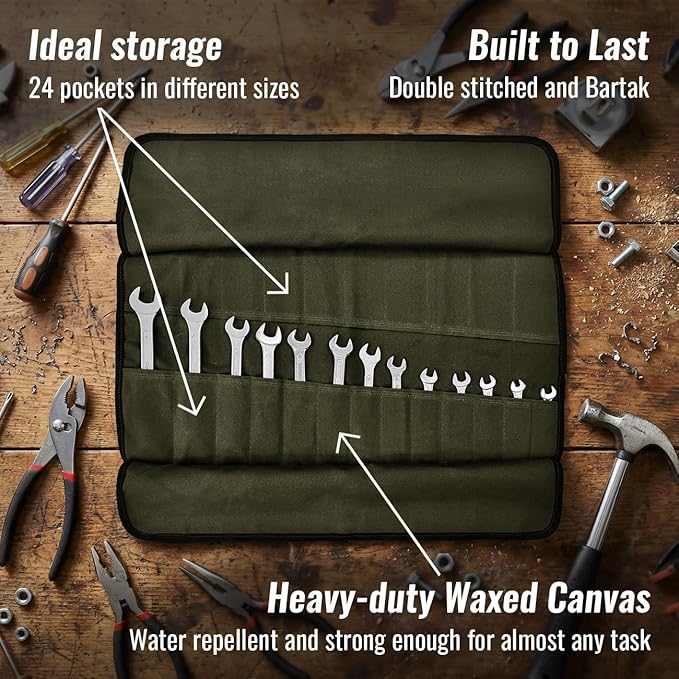 Under NY Sky Tool Roll Organizer, Heavy-Duty Wrench Bag, Portable Hand Tool Pouch for Mechanics, Electricians, and Hand Tools