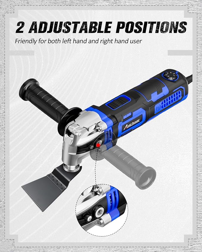 AVID POWER Oscillating Tool, 3.5-Amp Oscillating Multi Tool with 4.5째 Oscillation Angle, 6 Variable Speeds and 13pcs Saw Accessories, Auxiliary Handle and Carrying Bag - Blue