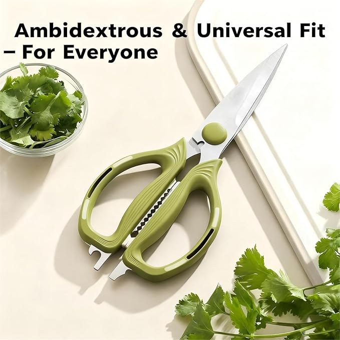 Kitchen Shears Scissors Food Scissors, 8-in-1 Multifunction Japanese Stainless Steel Meat Shears, Dishwasher Safe Sharp Shear All Purpose with Comfort Grip, Ideal for Everyday Use-Green