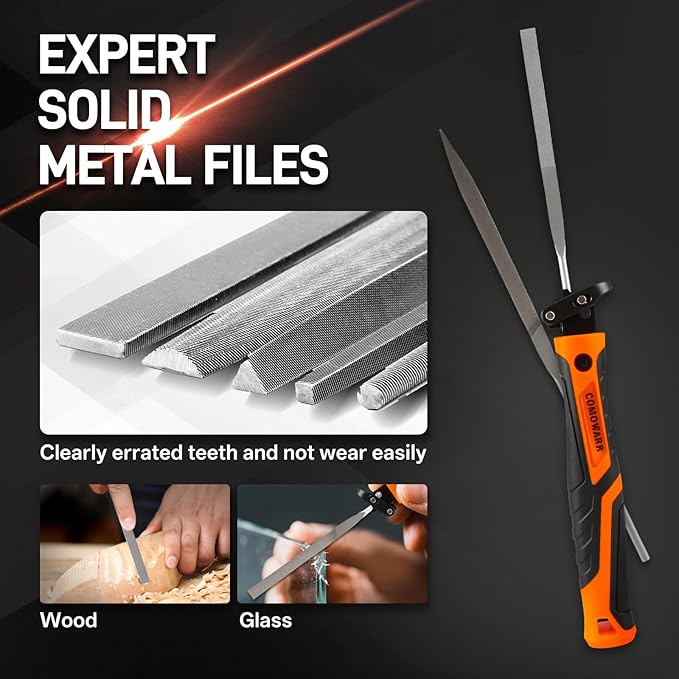 COMOWARE File & Handsaw Set, 3 Saw Blades & 12 Diamond/Needle Files, Quick Change Mechanism Metal Flies Tool Portable Case for Woodworking DIY Model Crafting Plastic Cutting Tools