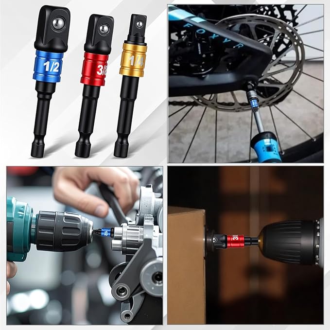 3 Pcs Impact Socket Adapter Set 1/4", 3/8", 1/2" Drive Socket Set Impact Grade Driver Bit Set Socket Adapters With Extension Driver Bit & Holder Compatible With Power Drill High Torque Impact Wrench