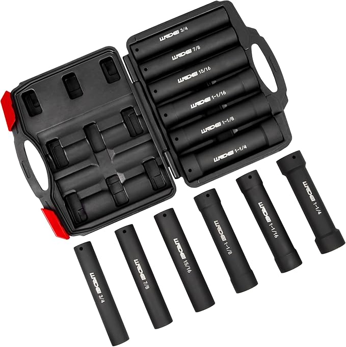 LLNDEI 1/2 Inch Drive Extended Length Impact Socket Set 6PCS Extra Deep Socket Set Include Sizes 3/4", 7/8", 15/16", 1-1/16", 1-1/8", 1-1/4" for High Torque Use