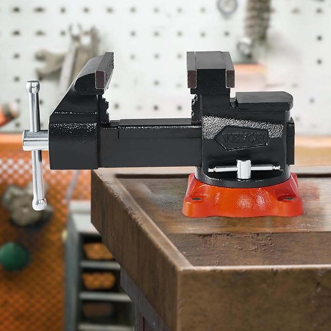 VEVOR Bench Vise, 5.5" Jaw Width, 5.5" Max Jaw Opening Multipurpose Vise with 360째 Swivel Locking Base, 2.8" Throat Depth, Heavy Duty Ductile Iron Workbench Vise, Two-Way Jaws for Clamping Round Pipes
