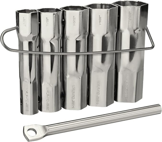 DURATECH Shower Valve Socket Wrench Set with Bar Handle for Removing Tub & Shower Valve，5-Piece, includes 21/32”x 27/32”, 29/32”x 31/32”, 1-1/32” x1-3/32”, 1-5/32”x1-9/32”, 1-11/32”x 1-7/16”