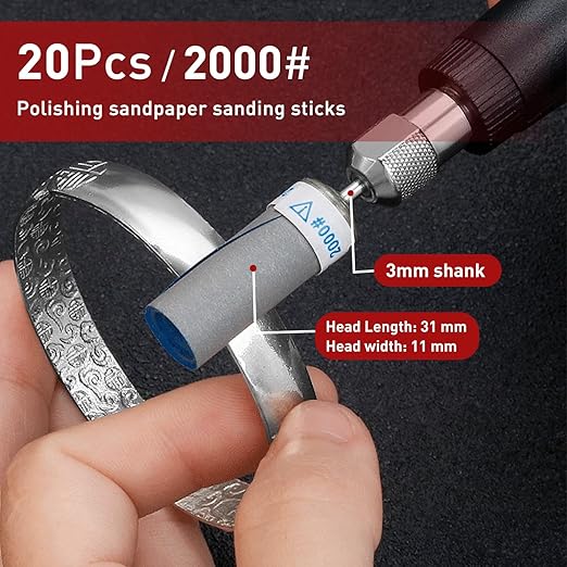 2000 Grit 20 Pcs Sanding Drums for Dremel Rotary Tools Accessories, Sanding Bits Kit for Dremel Sanding Bands with 1/8 inch Shank, Sandpaper Sticks Set for Plastic Wood Metal Grinding Polishing