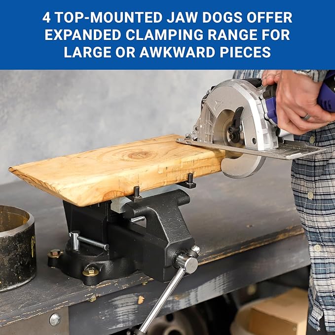 Yost Vises MV-5 5" Wide Jaw Multipurpose Bench Vise | Industrial-Grade Work Table Mechanic Tools for Wood & Metal Works | 360째 Swivel Base | Includes 4 Jaw Dogs