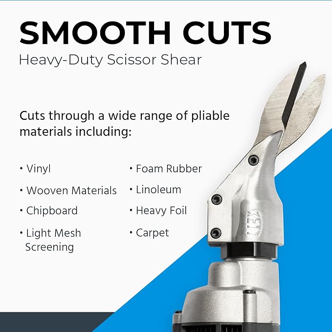 Kett KD-480 Electric Shears, 2500 RPM, A-2 Steel Blades, Rabbit Ear Blades, Electric Cutter, Metal Cutting, Carpet Cutter, 5 lb, Cutting Tool for Vinyl, Woven Woods, Leather, Rubber, Cardboard, etc.