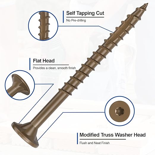 #8 x 2” Deck Screws, 100Pcs Star Drive Wood Screws, Rust Resistant Timber Screws for Timber/Log/Landscaping Wood, T20 Star Bit Included, Brown